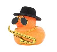 wonuu Car Decoration Saxophone Rubber Ducks, Dashboard Decor Duck Car Ornaments with Mini Top Hat Necklace Sunglasses, Pale Orange