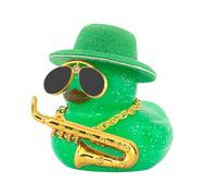 wonuu Car Decoration Saxophone Rubber Ducks, Dashboard Decor Duck Car Ornaments with Mini Top Hat Necklace Sunglasses, Pale Green
