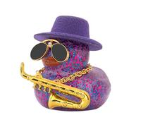 wonuu Car Decoration Saxophone Rubber Ducks, Dashboard Decor Duck Car Ornaments with Mini Top Hat Necklace Sunglasses, Dark Purple