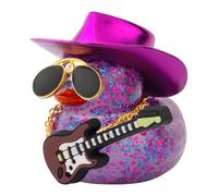 wonuu Car Decorations Laser Cowboy Hat Rubber Ducks, Dashboard Rubber Ducky for Car Ornament Cute Duck with Hat, Glasses, Necklace, Guitar (Glitter Purple)