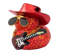 wonuu Car Decorations Laser Cowboy Hat Rubber Ducks, Dashboard Rubber Ducky for Car Ornament Cute Duck with Hat, Glasses, Necklace, Guitar (Glitter Red)