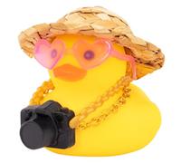wonuu Car Decorations Rubber Ducks, Dashboard Rubber Ducky for Car Ornament Cute Duck with Straw Hat, Necklace, Mini Camera Pink Heart Glasses