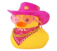 wonuu Car Rubber Cowboy Duck, Yellow Ducks Decoration Dashboard with Cowboy Hat Necklace Sunglasses, Gold Spots Pink