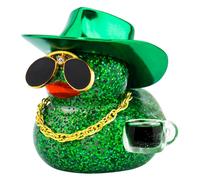 wonuu Coffee Lover Rubber Duck, Cafe Bar Car Dashboard Decoration Iced Americano Ducks Espresso Duckie Mini Sparkly Sequined Ducky, Dark Green