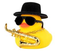 wonuu Cool Car Rubber Duck Car Duck Decoration Dashboard Car Ornament for Car Dashboard Decoration Halloween Decoration Accessories with Mini Hat Musical Instruments, A-Black Top Hat