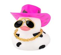 wonuu Cow Print Rubber Duck for Car Dashboard Decorations, Mini Car Ducky Dash Accessories Ornament with Cowboy Hat, Sunglasses, Gold Chain (Pink Black)