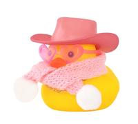 wonuu Cute Christmas Winter Rubber Duck with Pink Heart-Shaped Sunglasses Knit Scarf Cowboy Hat Gold Chain Necklace, Assemble Needed, Glitter-Pink