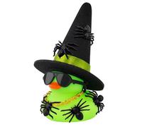 wonuu Halloween Color Rubber Duck Tiny Spider Halloween Decorations Duck Car Ornaments Halloween Accessories Witch Hat Sunglasses and Necklace, Green
