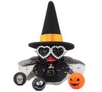 wonuu Halloween Rubber Duck Witch Duck Car Decorations Halloween Accessories Witch Hat Sparkling Diamond Glasses, Orange