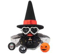 wonuu Halloween Rubber Duck Witch Duck Car Decorations Halloween Accessories Witch Hat Sparkling Diamond Glasses, Red