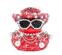 wonuu Layered Pearl Diamond Rubber Duck Car Ornaments Dashboard Decorations for Cool Car Accessories, Red