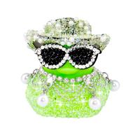 wonuu Layered Pearl Diamond Rubber Duck Car Ornaments Dashboard Decorations for Cool Car Accessories, Green