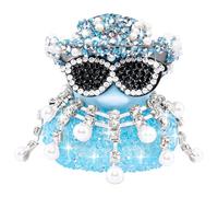 wonuu Long Pearl Necklace Diamond Rubber Duck Car Ornaments Dashboard Decorations for Cool Car Accessories, Lake Blue