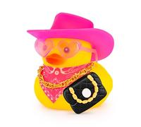 wonuu Pink Car Rubber Ducks for Women, Mini Lady Ducky with Top-Handle Bags Wallets, Heart-Shaped Sunglasses, Bandana, Necklace (Quilted Chain Bag)