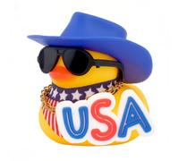 wonuu Rubber Duck Car Ornaments American Flag Scarf Dashboard Decorations with Cowboy Hat, A-USA-Blue