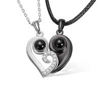 Wonvin Collection Personalised Necklace Photo Projection Chain Photo and Various Projection Template in Stone Pendant Customisable Individual Memory Gift (Loving couples)