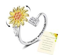 Wonvin Collection Women Sunflower Initial Letter Spinner Ring Open Adjustable Ring CZ Rings Daisy Stress Relieving Ring Jewelry Gift for Women Girl (B)