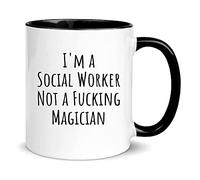 Wonwhew - I'm a Social Worker Not a Magician, Funny Social Worker Mug, 11oz Ceramic Coffee Cup