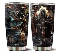 WONWIX Skull Tumbler, Birthday Gifts For Men Who Love Skulls Coffee Mug Cup Christmas Valentine Gift Water Bottle Black Tumblers 20oz Stainless Steel Travel Cups With Lid