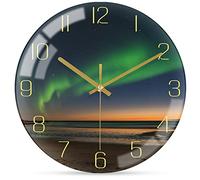WONZOM 12 Inch Modern Wall Clock, Aesthetic Black and Gold Decor Accessories, Unusual Silent Non Ticking Aurora Clocks for Living Room/Kitchen/Bedroom/Bathroom/Office (Glass)