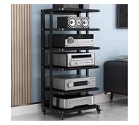 Woo Audio Rack Cabinet with Wheels 6 Tier Media Stand Movable Stereo Component Tower for Home Theater Open Design for Optimal Sound (Black)