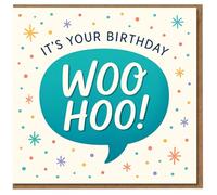 Woo Hoo It's Your Birthday Card - Fun Speech Bubble Design with Colourful Confetti - Cheerful Celebration Greeting Card for Friends, Family, Him or Her