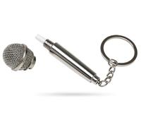 WOO LANDO Metal Microphone Shaped Keyring with Address Note - Unscrewable Head - Silver Keyring Gift Accessory for Musicians, DJs & Music Fans (Silver)
