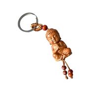 WOO MANTO 1 Piece Buddha Key Ring Wooden Buddhist Gift for Women and Men, brown, 13cm