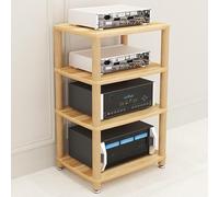 Woo Ste Cabinet o Rack 2 3 4 Tier AV Ma Tower Stand for Video Game Consoles DVD Holder Record Player Corner Entertainment Center Hifi Shelving for Living Room (Light Walnut)