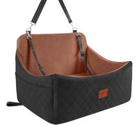 Wooaidagg Dog car seat for Large Dogs up to 55 lb,Super Soft fabic Filling in Memory Foam with Adjustable Straps and Two Safety Dog leashes,Fully Detachable and Washable (Black/Brown, Large)