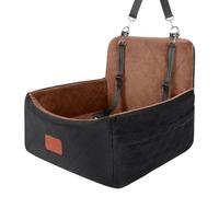 Wooaidagg Dog Car Seat, Ultra Soft Fabric with Memory Foam, Comfy and Safety Pet Travel Car Bed, Non-Slip Bottom with 2 Pockets, Washable and Detachable (Black/Brown)
