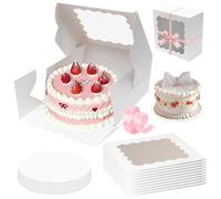 Woobroo 10 Pack Cake Boxes with 10 inch Board,10x10x5 Inch Cake Boxes for Bakery, Cookies, Dessert, Wedding, Birthday Party (25x25x13cm)