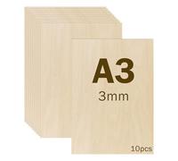 Woobroo 10pcs A3 Plywood Sheets, 3MM Basswood Sheets, 42x30CM Thin Wood Sheets for Crafts, DIY, Engraving, Painting, Laser Projects, Decoration