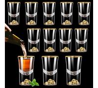 Woobroo 12-Pack 15Ml Shot Glasses Gold-Rimmed Glass Shot Cups with 24-Karat Gold Flakes - Spirit Glasses for Cocktails, Vodka, Tequila, Liqueurs