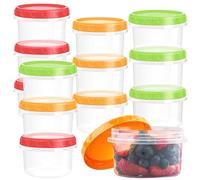 Woobroo 12-Piece Snack Pots Food Containers with Lids 500ml / 16oz Reusable Plastic Deli Pots Stackable Airtight Containers with Lids (Three Colors) - Dishwasher Microwave Freezer Safe