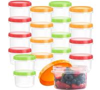 Woobroo 18-Piece Snack Pots Small Food Containers with Lids 250ml / 8oz Reusable Plastic Deli Pots Stackable Airtight Containers with Lids (Three Colors) - Dishwasher Microwave Freezer Safe