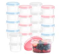 Woobroo 18-Piece Snack Pots Small Food Containers with Lids 250ml / 8oz Reusable Plastic Deli Pots Stackable Airtight Containers with Lids (Pale Three Colors) - Dishwasher Microwave Freezer Safe