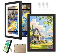 Woobroo 2 Pack Kids Art Frames Children's A4 Picture Frames - Front Opening Artwork Display Frame for Drawings, Wall Mountable Storage (Black)