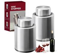 Woobroo 2 Pack Wine Stopper & Champagne Stoppers Set | Reusable Wine Saver with Date Marker | Stainless Steel Leak-Resistant Preserver for Wine & Sparkling, Silvery