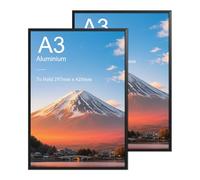 Woobroo 2 Pcs A3 Certificate Picture Frame - 29.7×42cm Black Aluminium Frame with Acrylic Glass Ideal for wall display in living room, bedroom and gallery