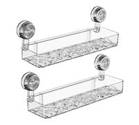 Woobroo 2 PCS Shower Caddy Suction, Corrugated Suction Cup Storage Holder, Removable Plastic Shower Shelf No Drilling Wall Mounted Shelves Accessory for Kitchen Bathroom
