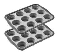 Woobroo 2PCS Silicone Muffin Tray with Metal Frame, 12 Cups Non Stick Cupcake Tray for Muffins, Cupcakes, Brownies and More