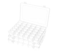 Woobroo 3 Pack 36 Compartment Storage Boxes with Adjustable Dividers - Transparent Stackable Plastic Organiser Box for Beads, DIY Crafts, Jewellery, Fishing Tackle & Small Parts