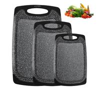 Woobroo 3 PCS of Chopping Board Set, Plastic Cutting Board with Juice Grooves and Easy-Grip Handles for Meat Vegetables Fruits