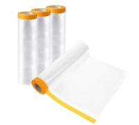 Woobroo 4 PCS Plastic Dust Sheet Roll, 2.4x20M Drop Film Masking Tape with Plastic Sheet, Transparent Pre-Taped Masking Film for Painting, Decorating, Furniture Covering