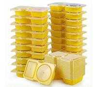 Woobroo 40 Pack Double Compartment Condiment Containers Reusable Snack Containers With Lids - Leakproof Bento Box Style Snack Pots With Compartments For Portion Control（Yellow）