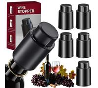 Woobroo 6 Pack Wine Stoppers Set | Vacuum Wine Saver with Date Marker | Leak-Proof Bottle Preserver | Black