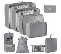 Woobroo 9 PCS Travel Packing Cubes, Waterproof Luggage Organisers for Suitcase, Essential Storage Bags for Clothes, Shoes & Toiletries