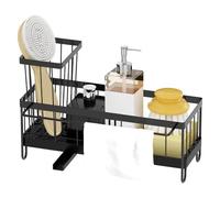 Woobroo Caddy Kitchen Organiser Sink Tidy with Detachable Drainage, carbon steel, Black, 23196CM