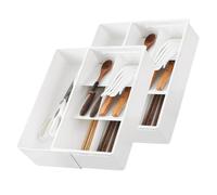 Woobroo Cutlery Drawer Organiser, Adjustable Kitchen Cutlery Holder 16.5-26.5cm, Expandable Cutlery Tray Storage for Forks Spoons Knives, Plastic Drawer Organiser for Kitchen Utensils